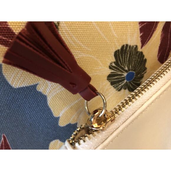 Rachel Pally Fold Over Clutch Purse Handbag White Leather Red Blue Floral Tassel - Picture 5 of 7